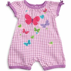 Vintage Snugabye Purple Gingham Butterfly Romper | Snap Closure